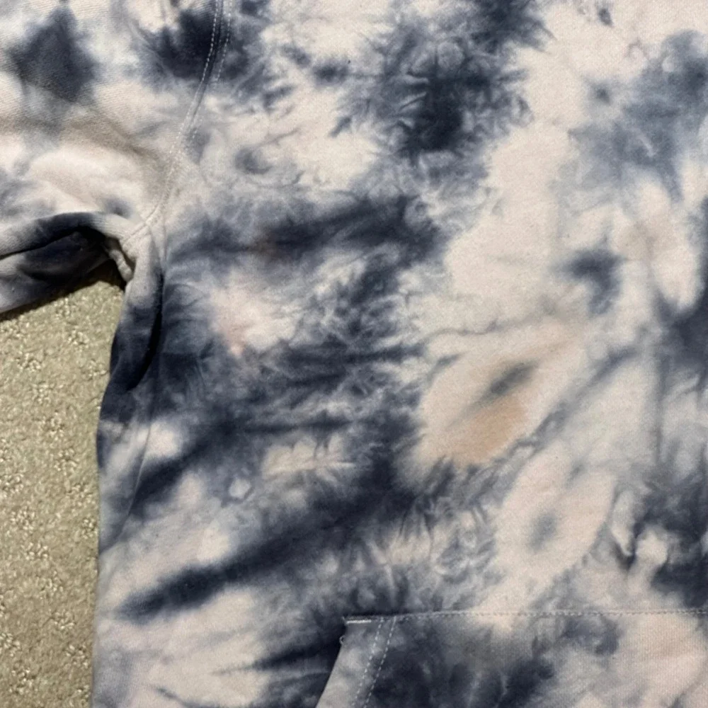 True Religion Mens Tie Dye Hoodie Grey White Buddha Guitar Logo Sweatshirt L